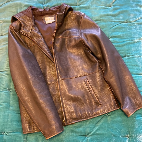 The Territory Ahead Black Hooded leather jacket - Picture 1 of 4